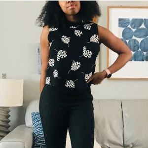 Vince Camuto Chic Tulip Print Scuba Mock Neck Top